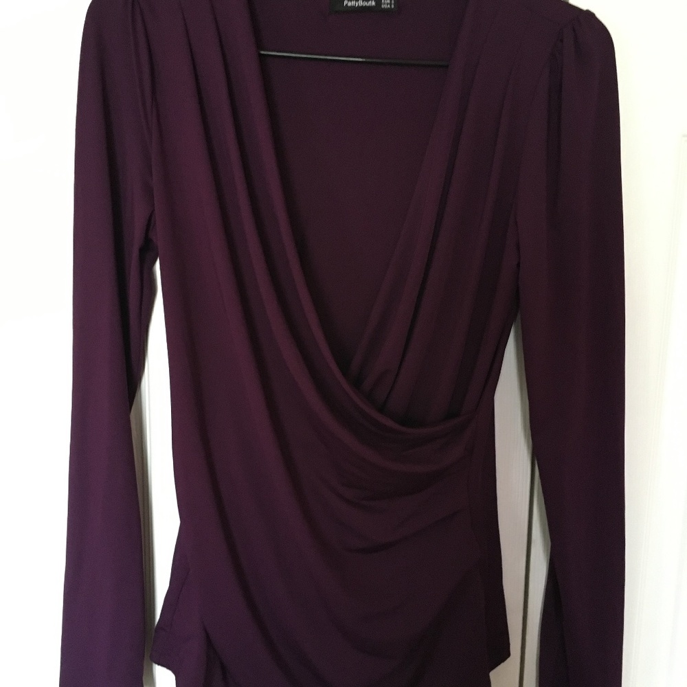 Purple crossover Faux Wrap Long Sleeve Pullover Blouse Top